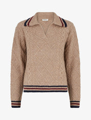 Pull texturé en maille à col V - Camel - 1