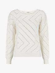 Pull uni ajouré à col rond - Crème - 1