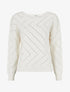 Pull uni ajouré à col rond - Crème - 1