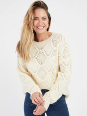 Oversize flauschiger Pullover - Creme