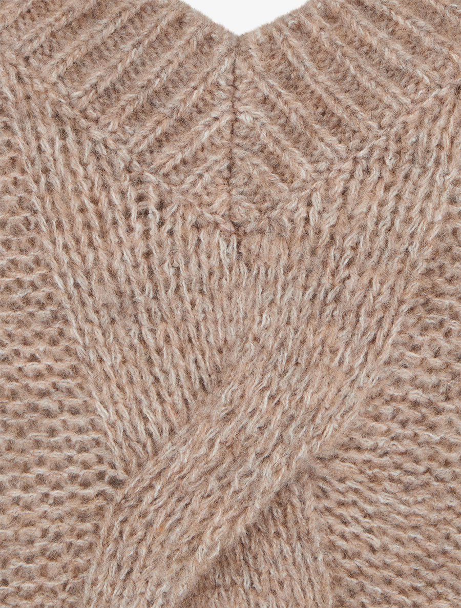 Pull droit en maille épaisse torsadée - Taupe - 3