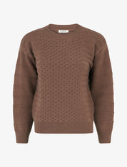 Pull droit à col rond en maille rayé - Marron - 1