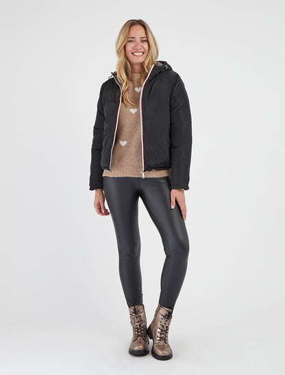 Wendbare, gesteppte Daunenjacke mit Kapuze - Schwarz