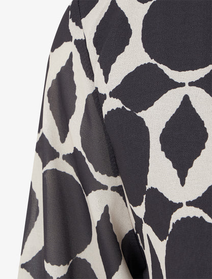 Blouse imprimé graphique à manches longues - Noir - 3