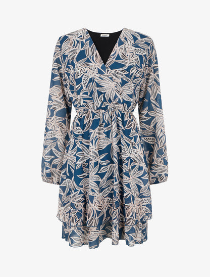 Robe mi-longue à taille élastiquée - Bleu canard - 1