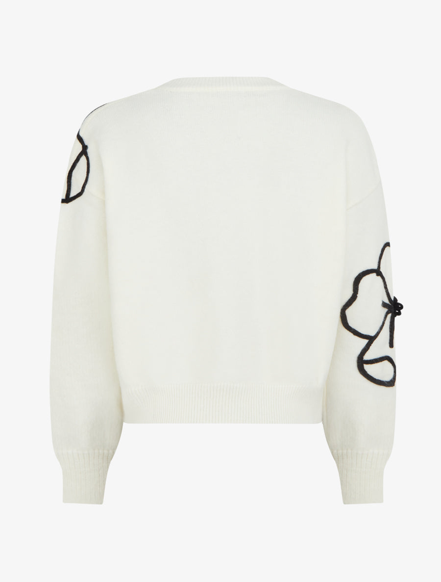 Pull en maille à manches à fleurs - Écru - 2