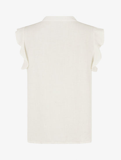 Top brodé à mancherons volantés - Crème - 2