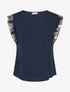 Top uni à mancherons brodés - Marine - 1