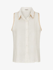 Chemisier uni sans manches boutonné - Crème - 1