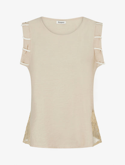 Top uni à détail effet cordes et broderies ajourés - Beige - 1