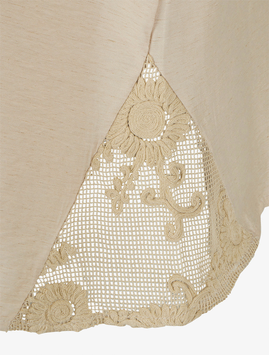Top uni à détail effet cordes et broderies ajourés - Beige - 3