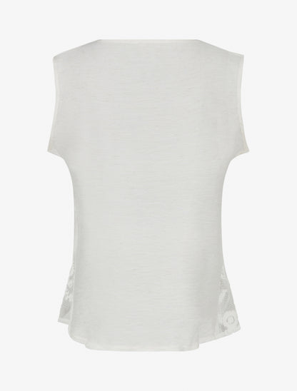 Top uni à détail effet cordes et broderies ajourés - Crème - 2