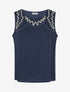 Top uni à détail broderies vagues - Marine - 1