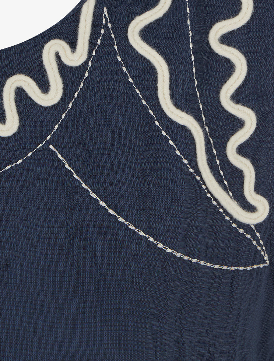 Top uni à détail broderies vagues - Marine - 3