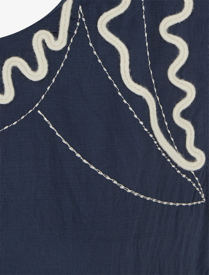 Top uni à détail broderies vagues - Marine - 3