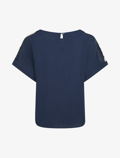 Top manches courtes à broderies ajourés - Marine - 2
