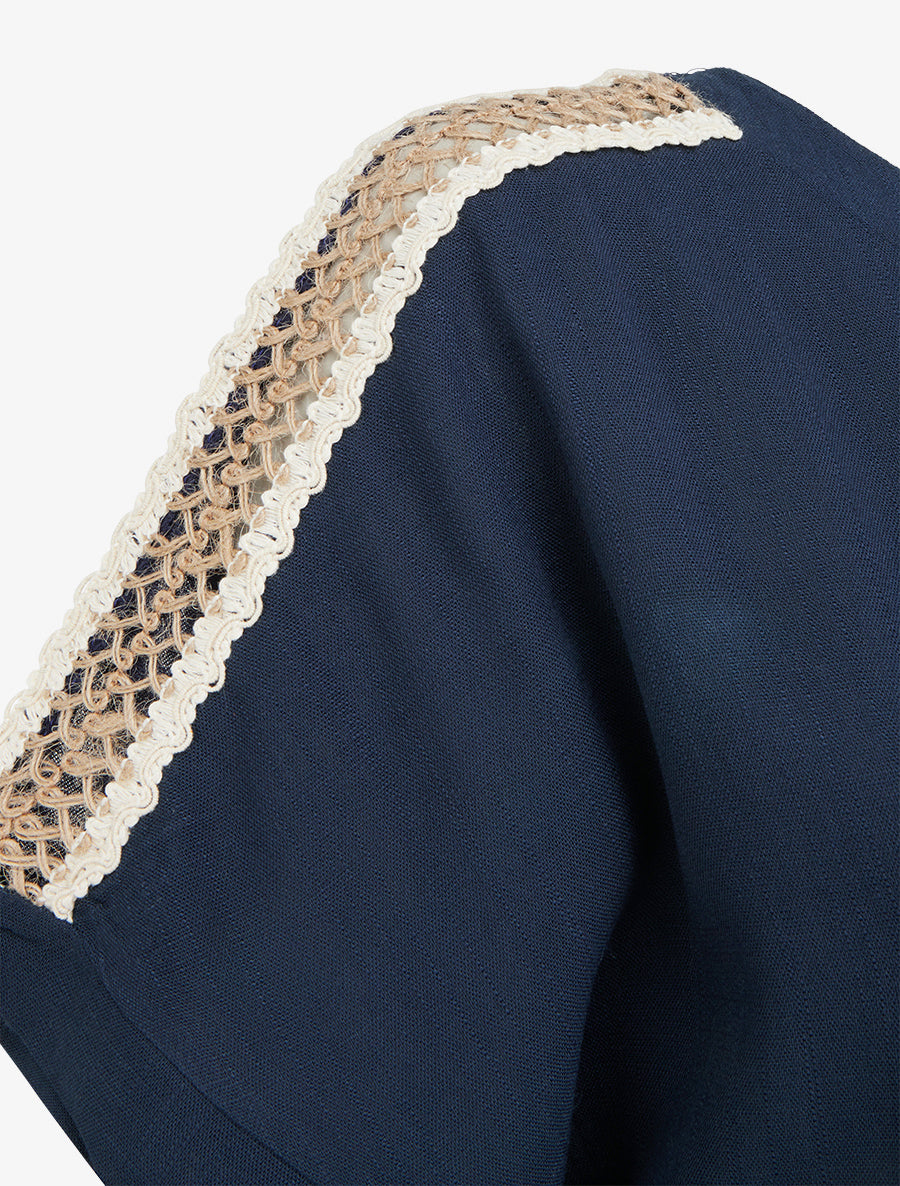 Top manches courtes à broderies ajourés - Marine - 3