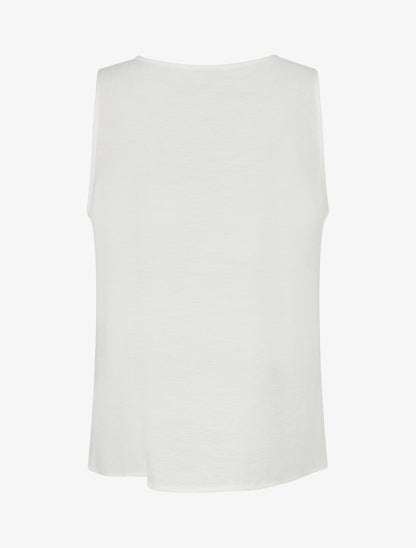 Top sans manches à col rond et broderie - Écru - 2