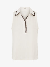 Chemisier sans manches à col brodé - Écru - 1