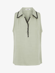Chemisier sans manches à col brodé - Vert amande - 1