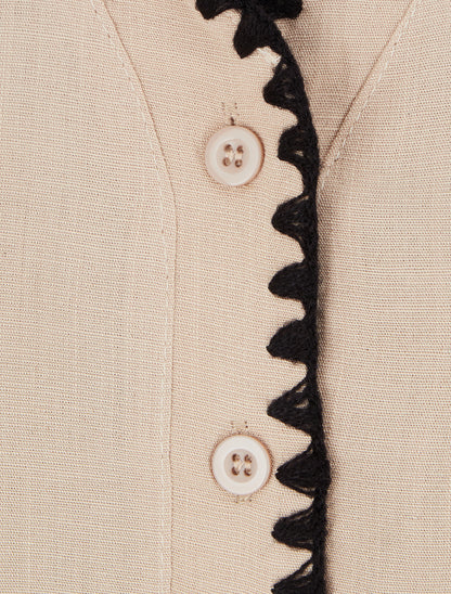 Chemisier sans manches à col brodé - Beige - 3