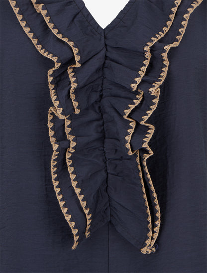 Top sans manches à col V volanté - Marine - 3