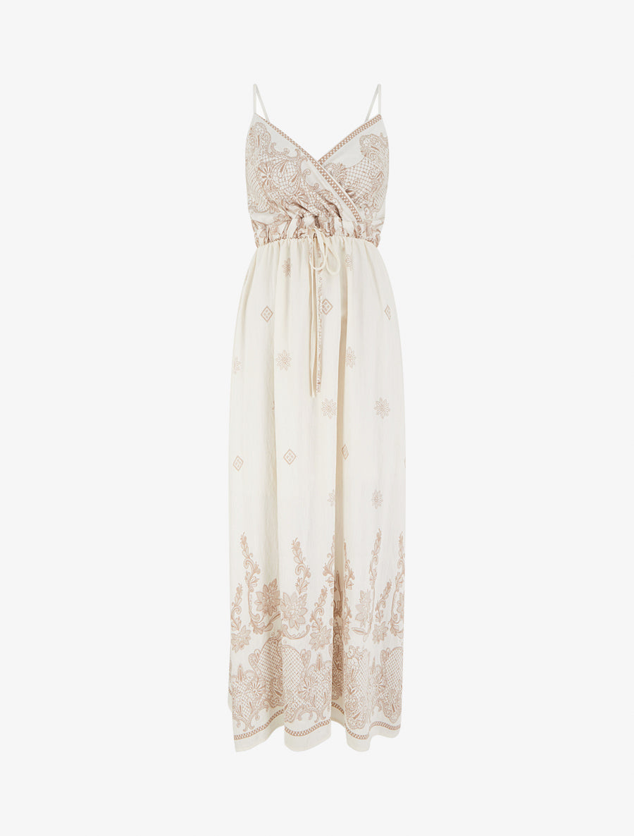 Robe longue imprimé arabesque fleuri - Écru - 1