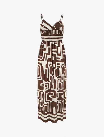 Robe longue imprimé graphique - Marron - 2