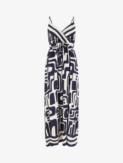 Robe longue imprimé graphique - Marine - 1
