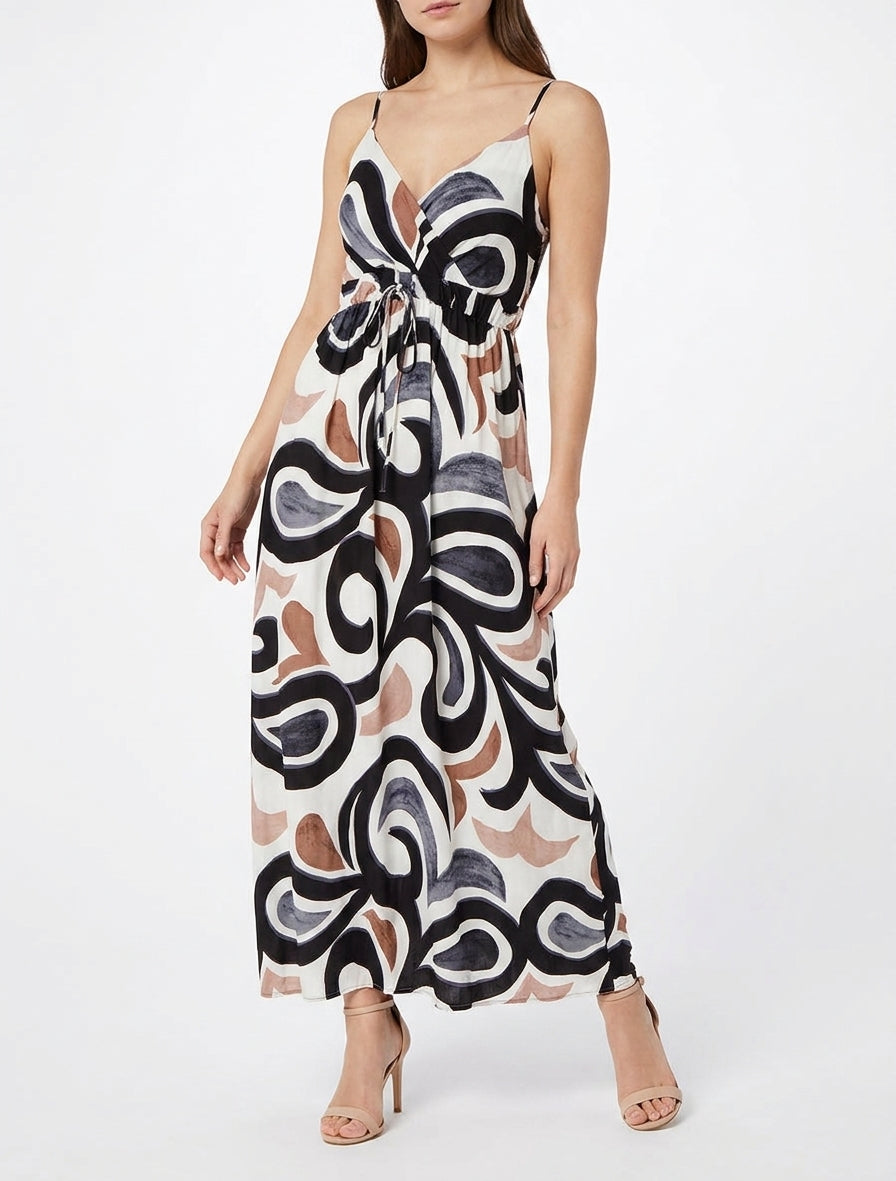 Langes Kleid mit Fantasiemuster - Schwarz