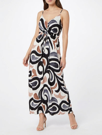 Langes Kleid mit Fantasiemuster - Schwarz