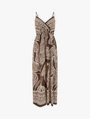 Robe longue imprimé feuilles stylisées - Marron - 1