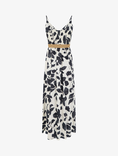 Robe longue évasée imprimé grandes fleurs - Noir - 2