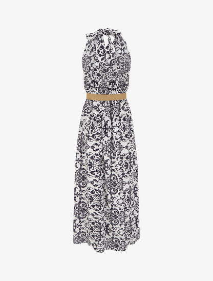 Robe longue dos nu à imprimé arabesque - Marine - 2