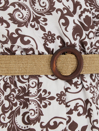 Robe longue dos nu à imprimé arabesque - Marron - 3