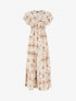 Robe longue manches courtes imprimé grandes feuilles - Camel - 1