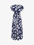 Robe longue manches courtes imprimé plantes stylisées - Marine - 1