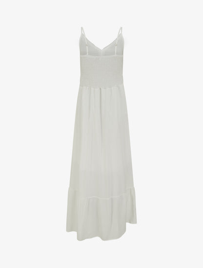 Robe longue unie à taille en dentelle - Blanc - 2