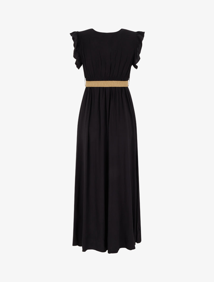 Robe longue unie à col cache-coeur - Noir - 2