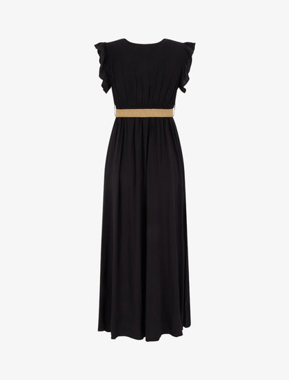 Robe longue unie à col cache-coeur - Noir - 2