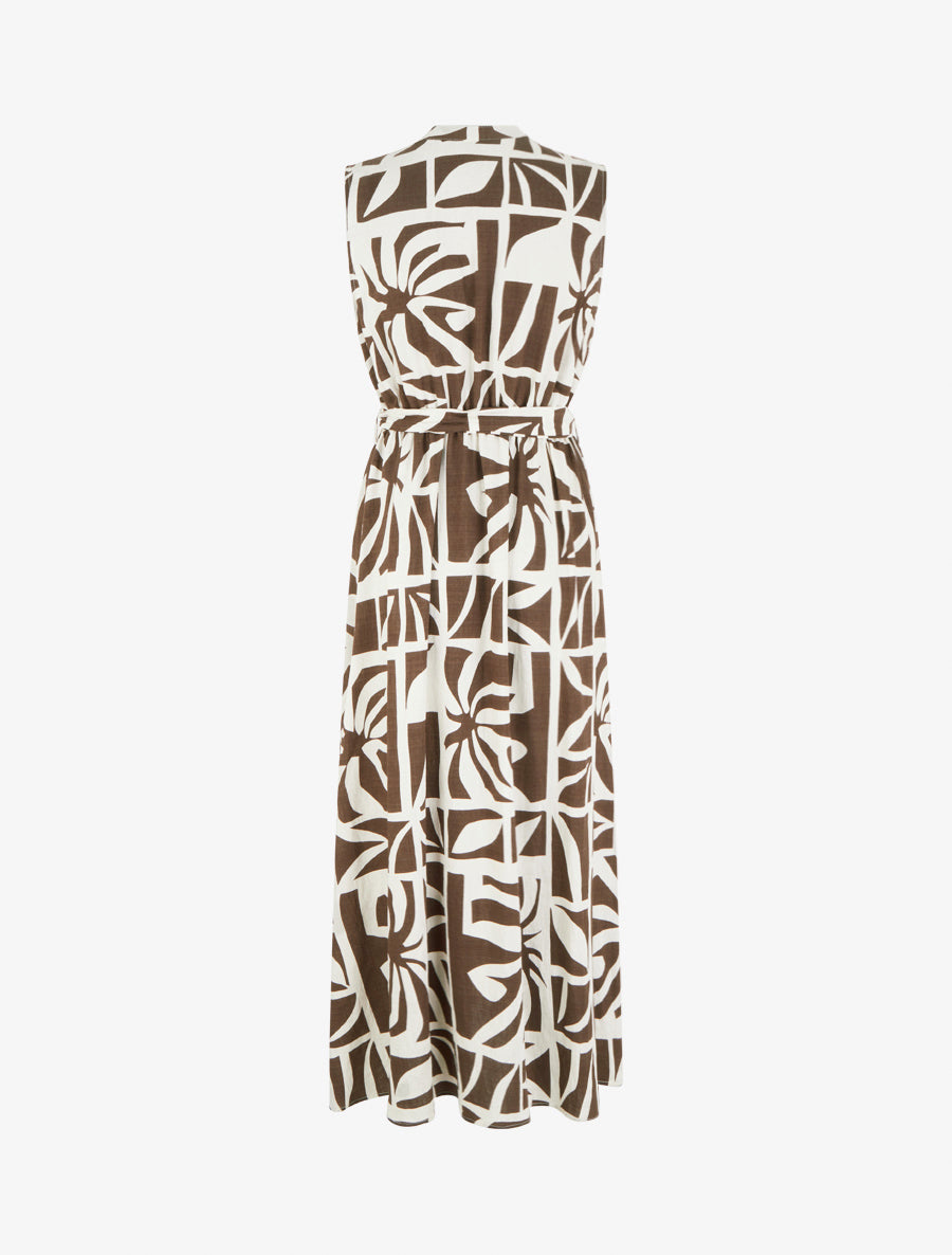 Robe longue imprimé stylisé à boutons décoratifs - Marron - 2