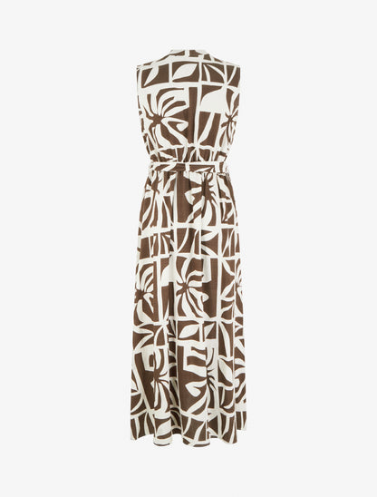 Robe longue imprimé stylisé à boutons décoratifs - Marron - 2