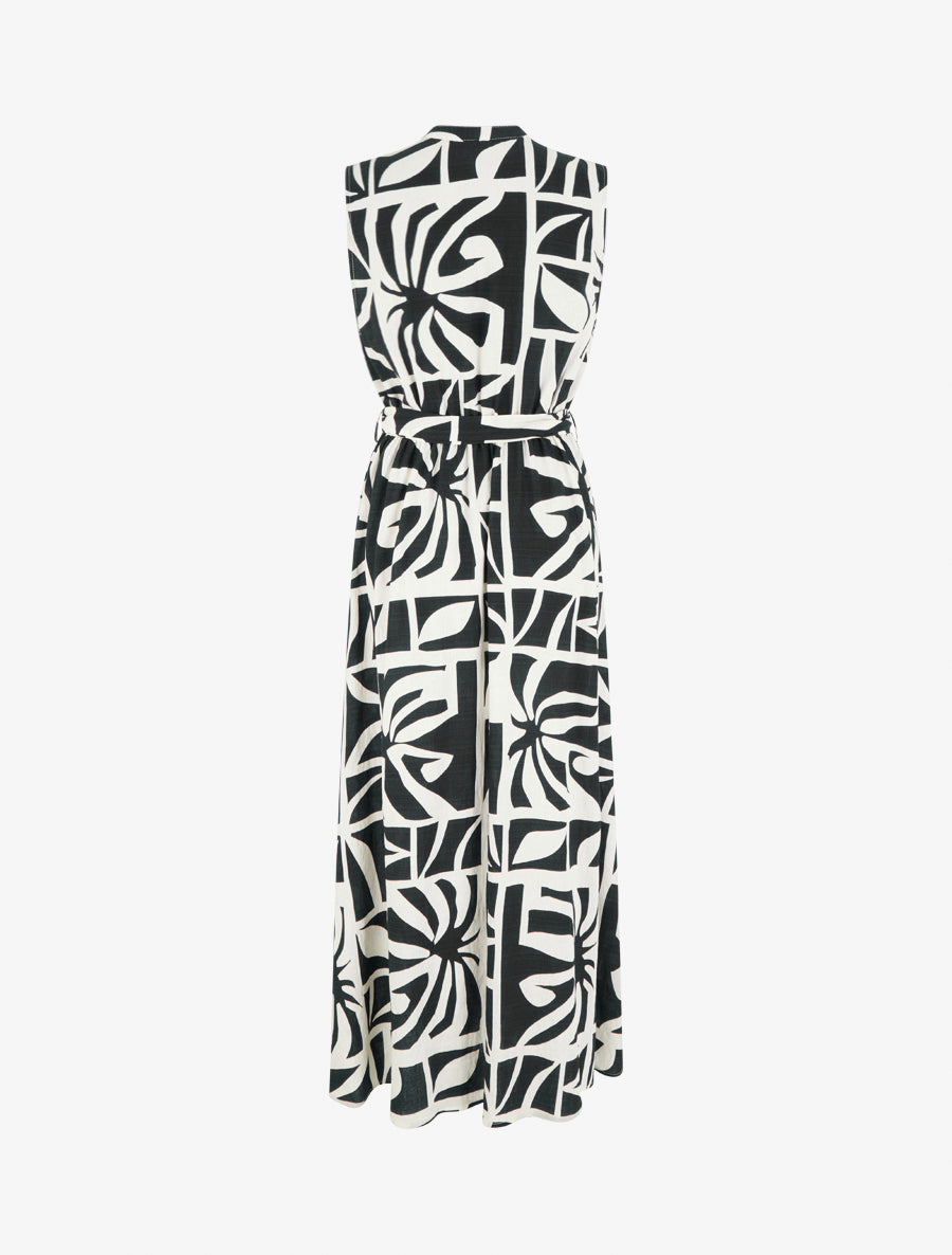 Robe longue imprimé stylisé à boutons décoratifs - Noir - 2