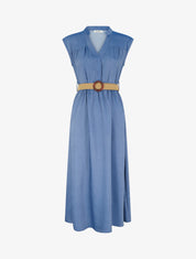 Robe longue sans manches à col boutonné - Bleu foncé - 1