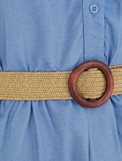 Robe longue sans manches à col boutonné - Bleu clair - 3