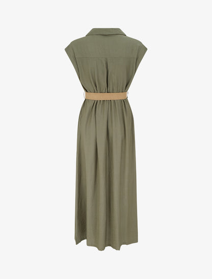 Robe longue unie boutonnée - Kaki - 2