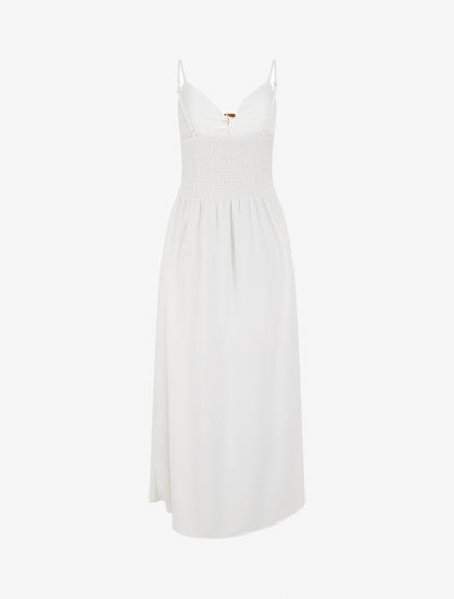 Robe longue unie à col V bijou - Blanc - 2
