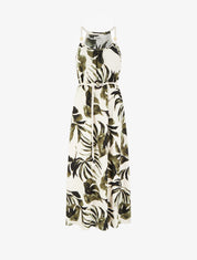 Robe imprimé feuilles à bretelles en cordelettes - Kaki - 1