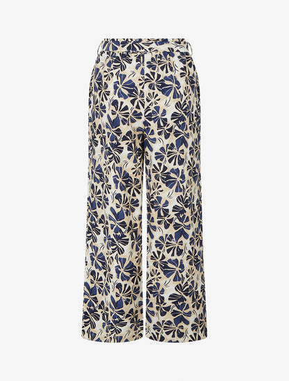 Pantalon élastiqué coupe droite imprimé fleuri - Marine - 2