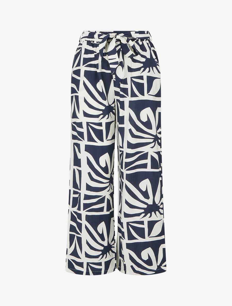 Pantalon élastiqué coupe droite imprimé graphique - Marine - 1